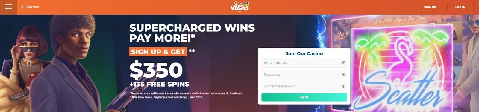 Página web de Slotty Vegas Casino 