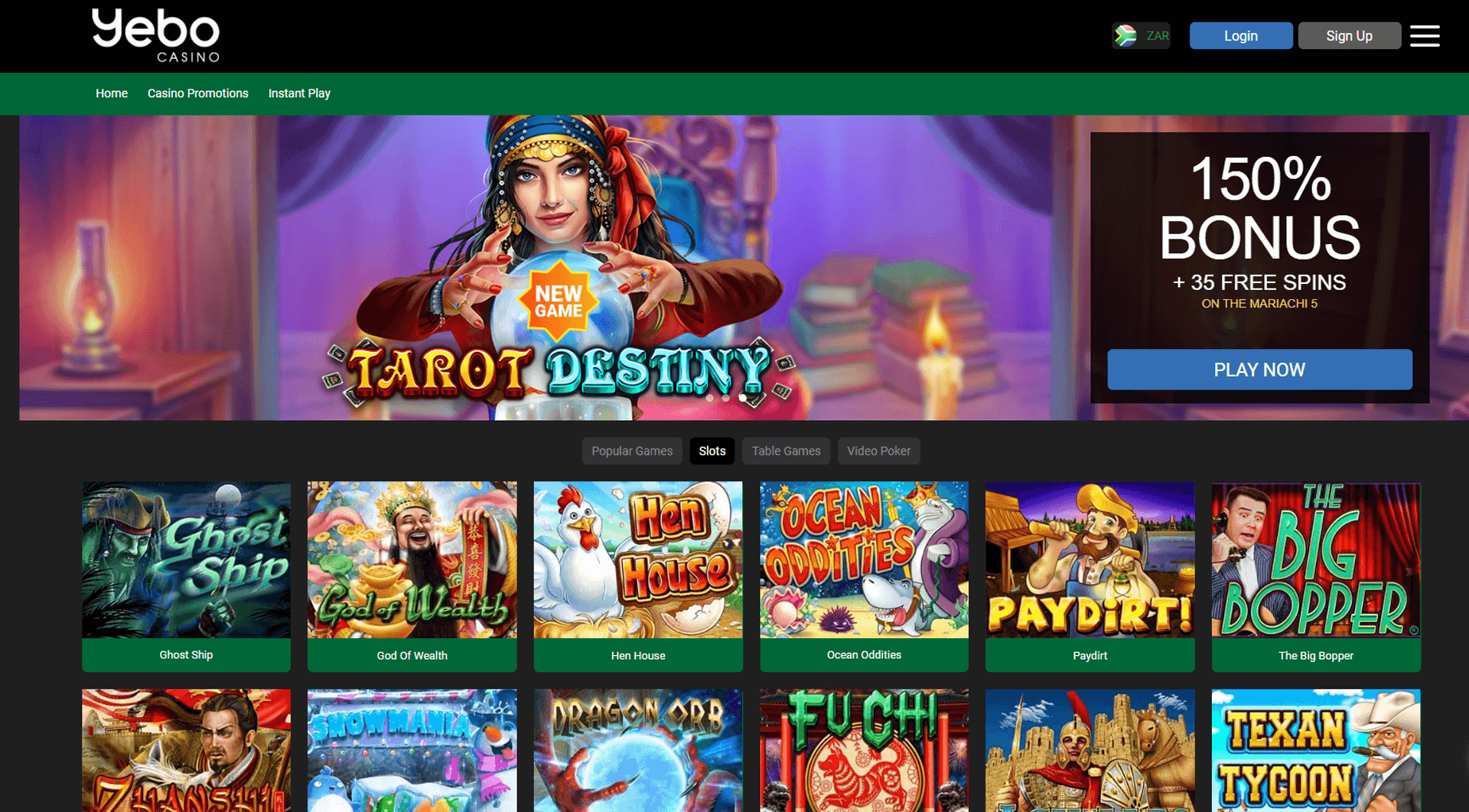 Yebo casino games library