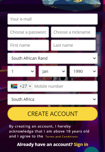 zar casino sign up