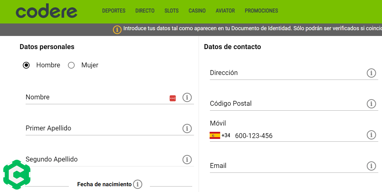 codere entrar paso