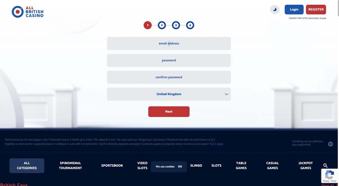 All British Casino Registration Step 1