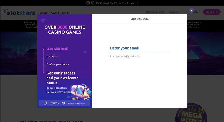 Slotstars Casino Registration Step 1