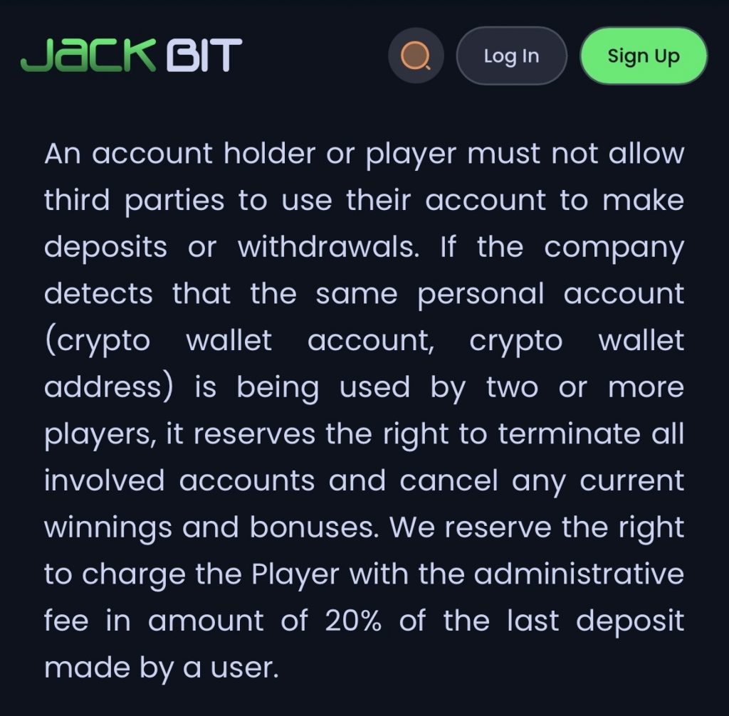 jackbit account fee