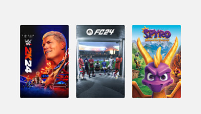 Featured digital games WWE2K24 for Cross platform, EA FC24, and Spyro Reignited Trilogy.