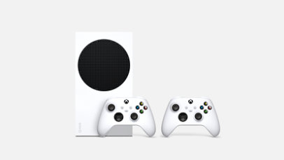 Xbox Series S console and a white Xbox Wireless Controller. 