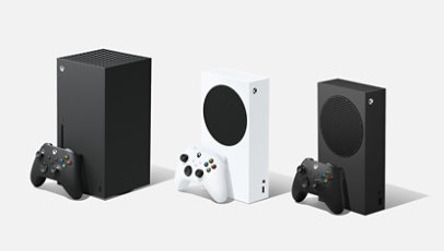 An Xbox Series X, a Series S, and a Series S 1 T B in Carbon Black. 