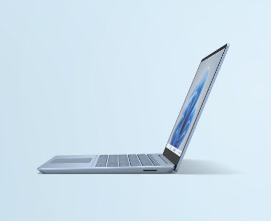 A Surface Laptop Go 3 in Ice Blue.