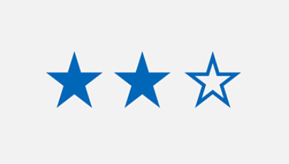 Blue icon of three stars, two filled in and one outlined