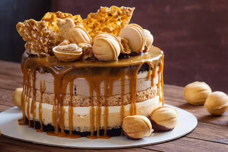 Cake with caramel icing