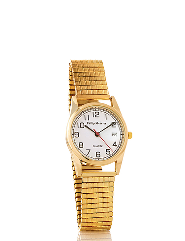 Mens Quartz Date Watch with Expander - Gold