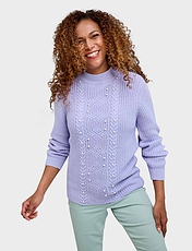 Pearl and Cable Turtleneck Jumper Lavender