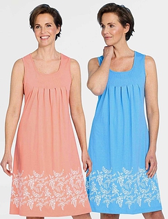 Pack of 2 Sleeveless Print Hem Nightdresses Blue And Coral