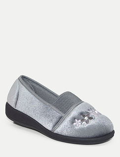 Wide E Fit Elastic Gusset Slipper Grey