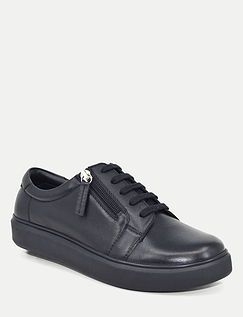 EEE Fit Leather Trainer With Side Zip Black