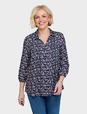 Viscose Twill Print Pintuck Shirt Navy