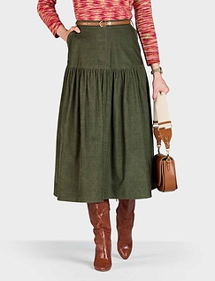 Tiered Cord Skirt Green