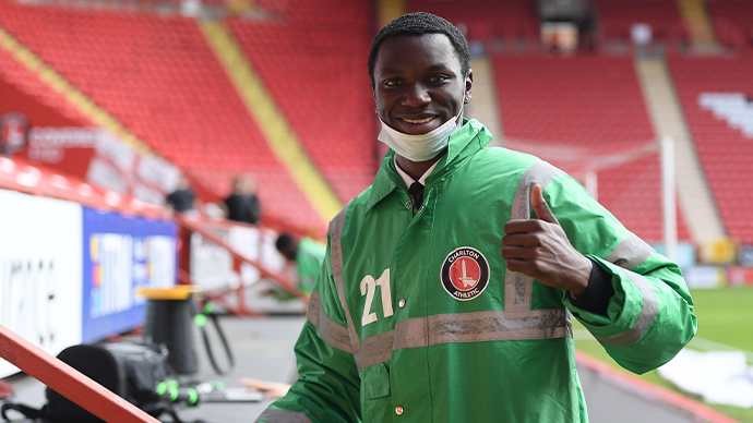 A steward with his thumbs up at The Valley