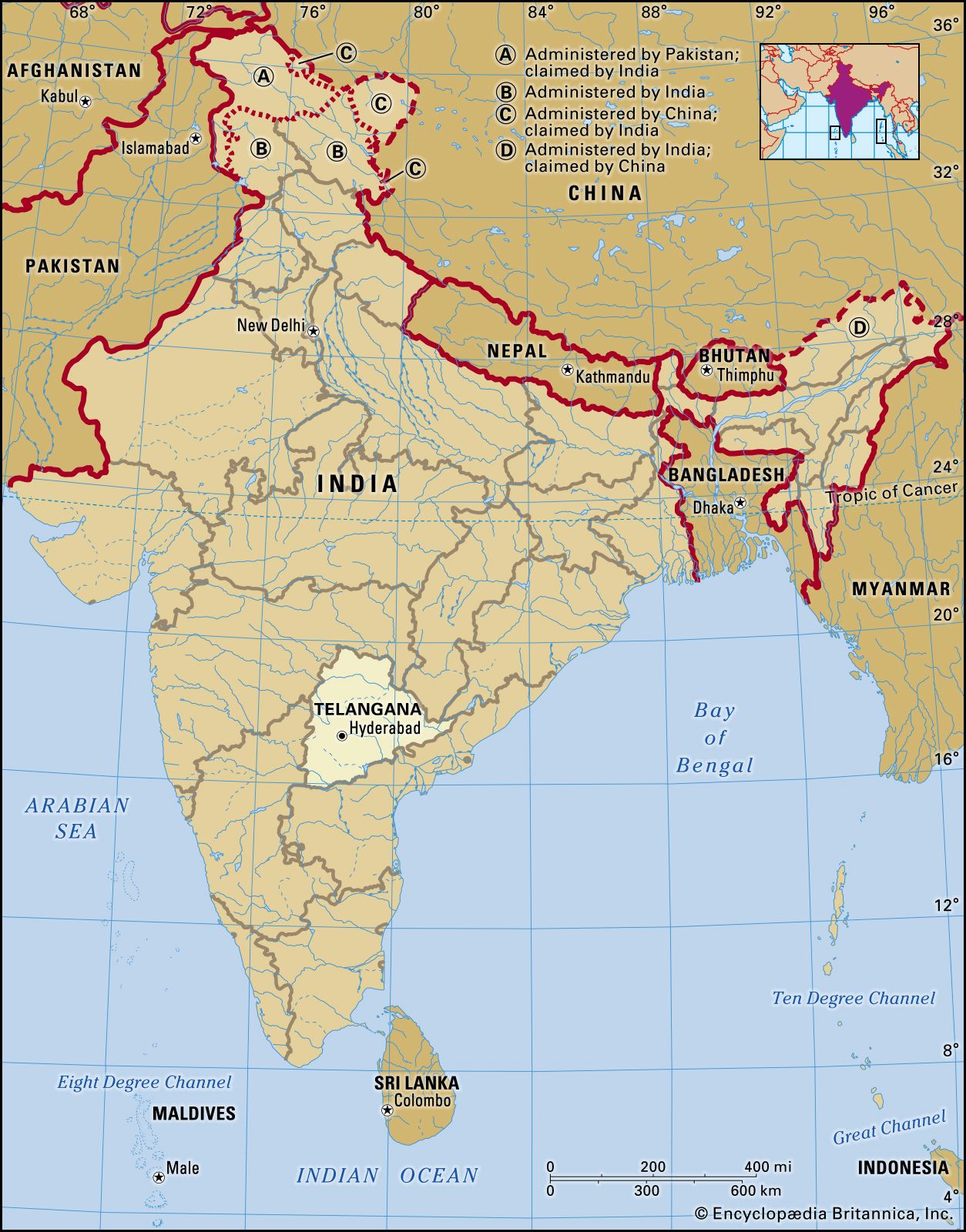 India Political Map 2022 With Telangana