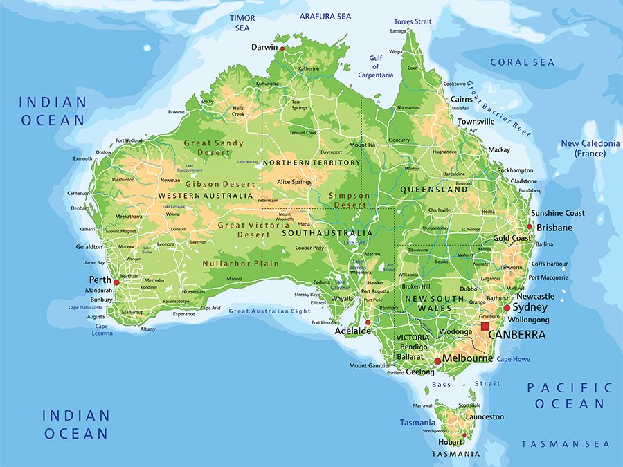 Australia Continent Physical Map Physical Map Of Australia Continent ...