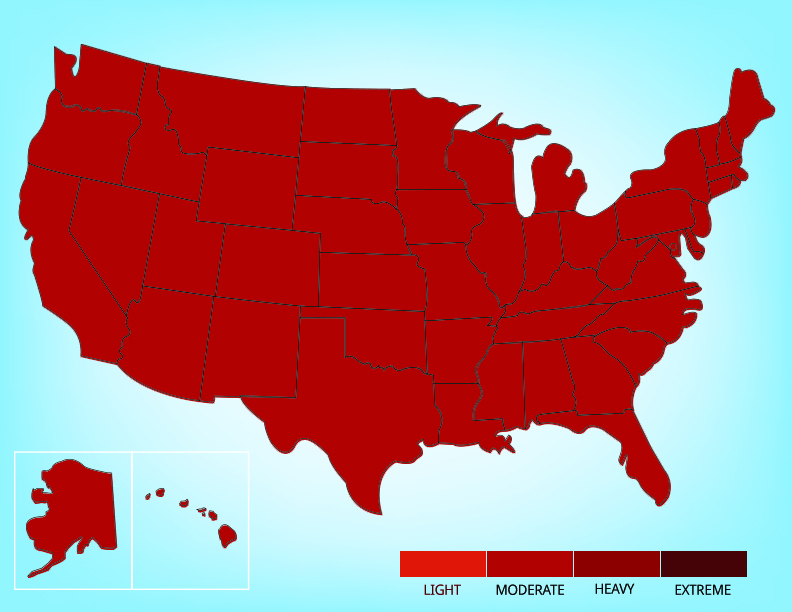 Map showing the range of snakes in the United States