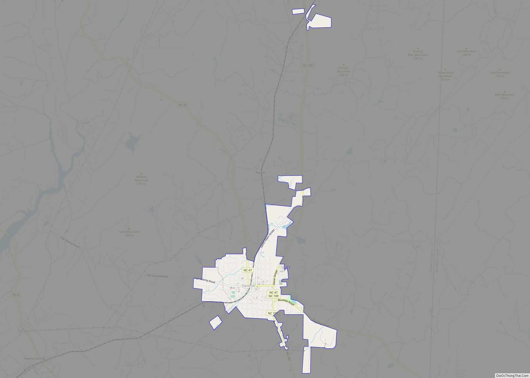 Map of Denton town, North Carolina