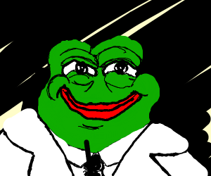 Pepe in a white tie ensemble