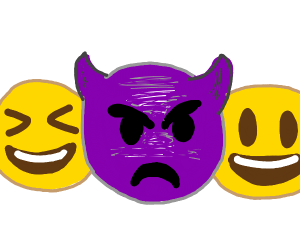 sad devil emoji between happy emojies