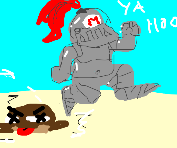 Knight Mario kills a goomba