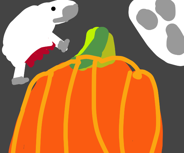 A cow jumping over the pumpkin