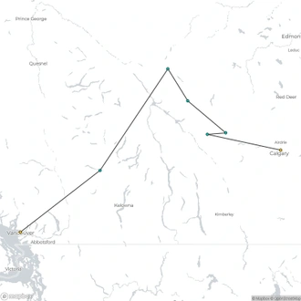 tourhub | Calgary Tours | 7-Day Rocky Mountaineer First Passage to the West Tour from Calgary | Deluxe Train Vacation & Rockies Relax | Tour Map