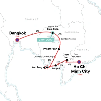 tourhub | G Adventures | Southeast Asia Trifecta: Cambodia, Vietnam & Bangkok Vibes | Tour Map