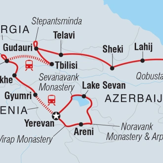 tourhub | Intrepid Travel | Azerbaijan, Georgia & Armenia Adventure | Tour Map