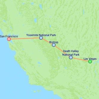 tourhub | On The Go Tours | Death Valley & Yosemite (Camping) - 4 days | Tour Map