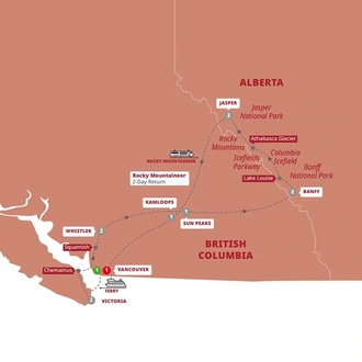 tourhub | Trafalgar | Iconic Rockies and Western Canada with Rocky Mountaineer Silverleaf | Tour Map