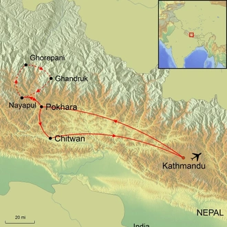 tourhub | Ramble Worldwide | Annapurna Trek & Chitwan National Park | Tour Map