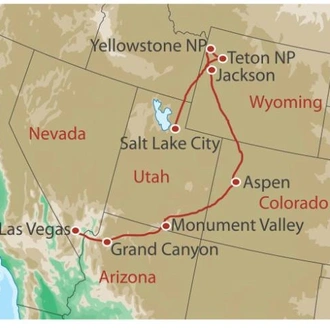 tourhub | World Expeditions | Grand Canyon, Yellowstone and Rocky Mountain Trails | Tour Map