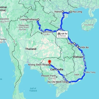 tourhub | Travel2Indochina | 14-Day Indochina Adventure Tour Laos, Vietnam and Cambodia | Tour Map