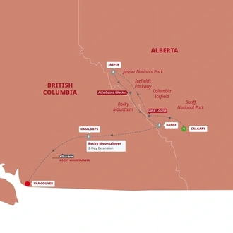 tourhub | Trafalgar | Canada's Rockies with Rocky Mountaineer (Silverleaf) | Tour Map