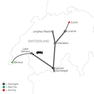 tourhub | Globus | Swiss Splendors by Train | Tour Map