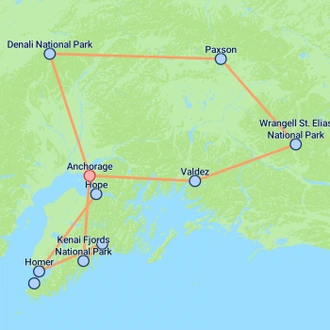 tourhub | On The Go Tours | Awesome Alaska Camping - 20 days | Tour Map