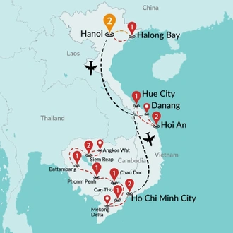 tourhub | Travel Talk Tours | Best of Vietnam & Cambodia (4 Star Hotels) | Tour Map