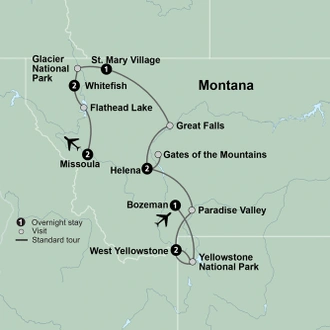 tourhub | Collette | Montana: Exploring Big Sky Country featuring Yellowstone & Glacier National Parks | Tour Map