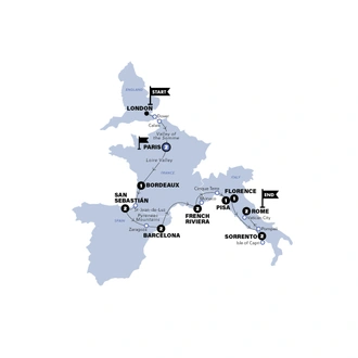 tourhub | Contiki | London to Rome Quest | Start Paris | Summer | 2026 | Tour Map