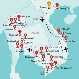 tourhub | Travel Talk Tours | Ultimate Vietnam & Cambodia & Thailand ends Chiang Mai (4 Star Hotels) | Tour Map