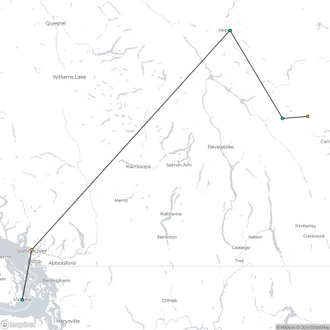 tourhub | Calgary Tours | 7-Day Vancouver & Rockies Railway Adventure Tour | VIA Rail Experience | Vancouver Departure | Tour Map