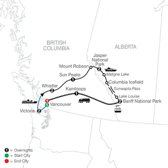 tourhub | Globus | Majestic Rockies with the Rocky Mountaineer | Tour Map