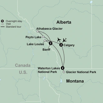 tourhub | Collette | Canadian Rockies & Glacier National Park  | Tour Map