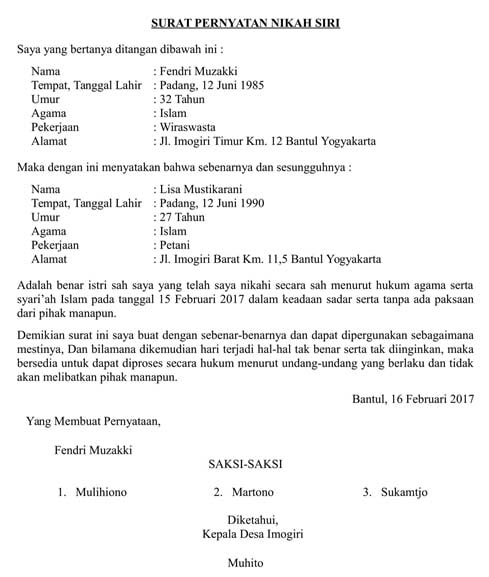 Detail Surat Keterangan Nikah Nomer 17