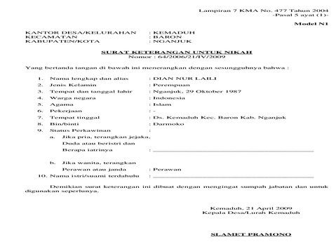 Detail Surat Keterangan Nikah Nomer 26