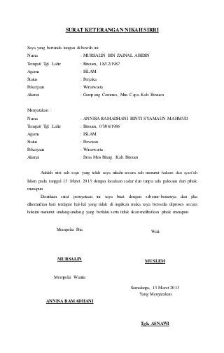 Detail Surat Keterangan Nikah Nomer 3